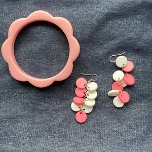 Playful pink and white earrings and FREE coordinating bracelet